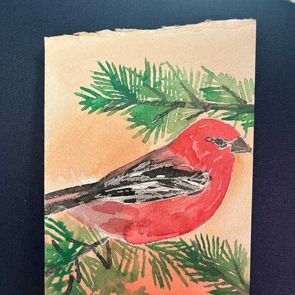 Red bird original art watercolor 5 by 7 sale - Picture 6 of 7